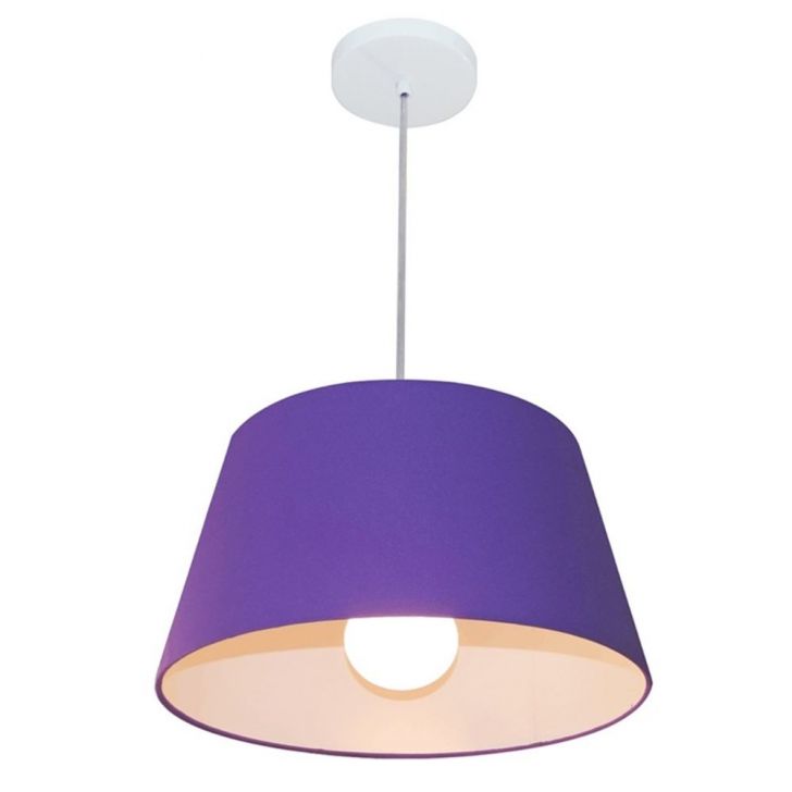 Pendente Cone Md-4039 Cúpula em Tecido 21-40x30cm Roxo - Bivolt