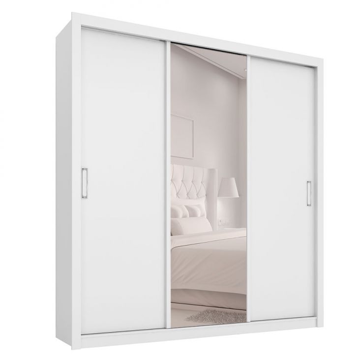 Guarda-roupa Casal Com Espelho Residence I 3 Portas 2 Gavetas Branco