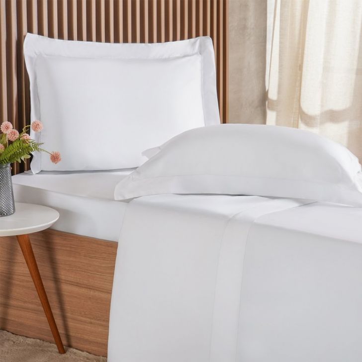 Jogo de Cama King 4 Pçs Ricamo 300 Fios 100% Algodão 193x203x40cm Branco