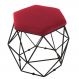 Puff Aramado Preto Assento Hexagonal Suede Vermelho - DS Estofados