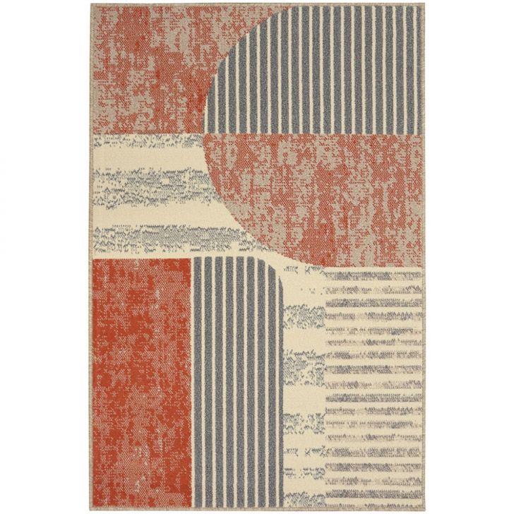 Tapete Labella Temático Retangular Veludo (100x150) Laranja e Bege