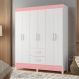Guarda Roupa 6 Portas Roma Branco Rosa