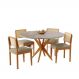 Conjunto Mesa de Jantar Simpatia Redonda Off White com 4 Cadeiras Jade 03 Veludo Bege