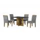 Conjunto de Mesa Retangular com Tampo de Vidro Chumbo e 4 Cadeiras Lorena Plus Linho Cinza e Freijó