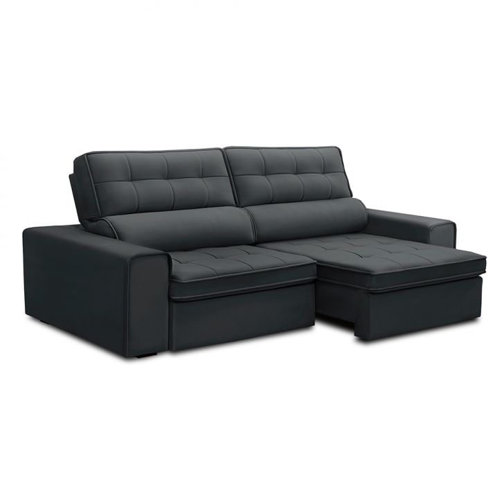 Image of Sofá 3 Lugares Retrátil E Reclinável Ravena Veludo Chumbo PLA-FE691UP08ECDMOB