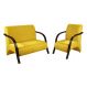 Conjunto Poltrona Decorativa + Sofá Sevilha Braço Madeira Cadeira para Recepção, Sala Estar Tv Espera - Veludo Amarelo