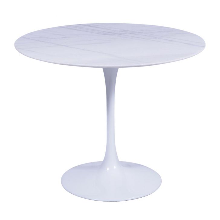 Mesa Saarinen Redonda Carrara 100cm - Base Branca