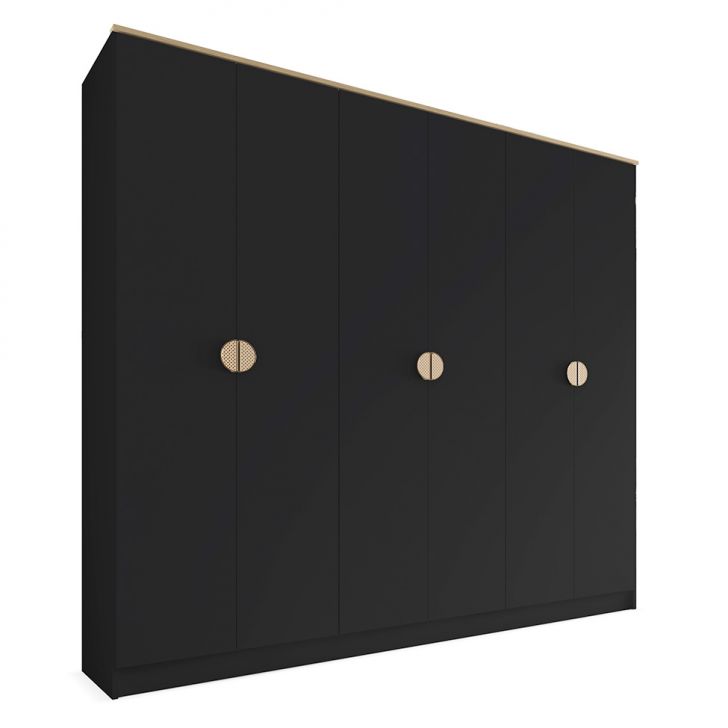 Image of Guarda-roupa Casal Asti 100% Mdf 6 Portas 2 Gavetas Preto PLA-MO895CL08NLNMOB