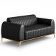 Sofá 2 Lugares Para Sala de Estar Molino 150 cm D02 Pés D'Ouro Couríssimo Preto B-159 - Lyam Decor