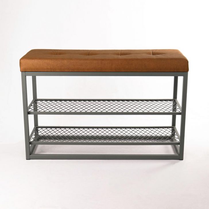 Sapateira Banco | Banqueta Sion Duo - Estofado Marrom (60cm) Cor:Cinza