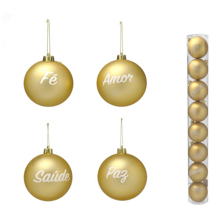 Jogo com 8 Bolas Natal II Dourado e Branco