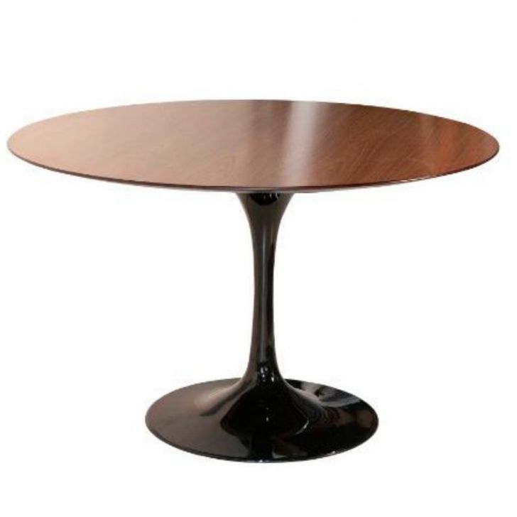 Mesa de Jantar Tulipa Saarinen Redonda 160 cm Tampo Imbuia Base Preta