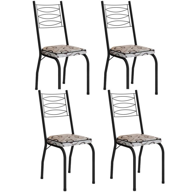 Kit 4 Cadeiras Aço Carbono Tubular Metálica Acabamento D-25 Luana Preto/Cedro