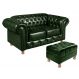 Sofá 2 Lugares Chesterfield Capitonê Com Puff Decorativo Luís Xv Apoio De Pés - Couríssimo Verde