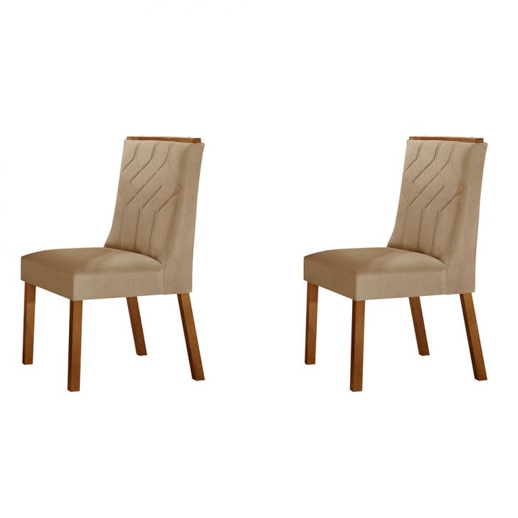 Conjunto com 2 Cadeiras Varsovia Luxo Linho Bege e Imbuia