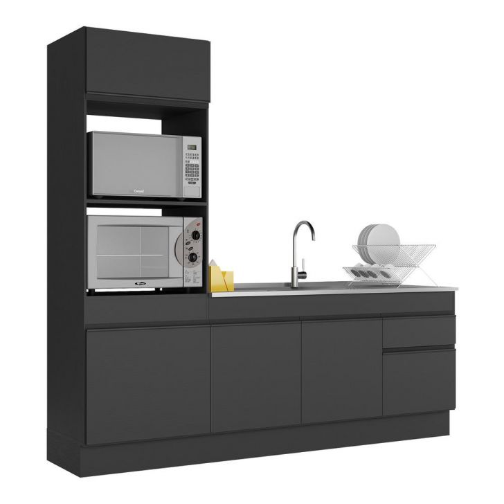 Armário de Cozinha Compacta 212cm com Rodapé Veneza Multimóveis V2113 Preto