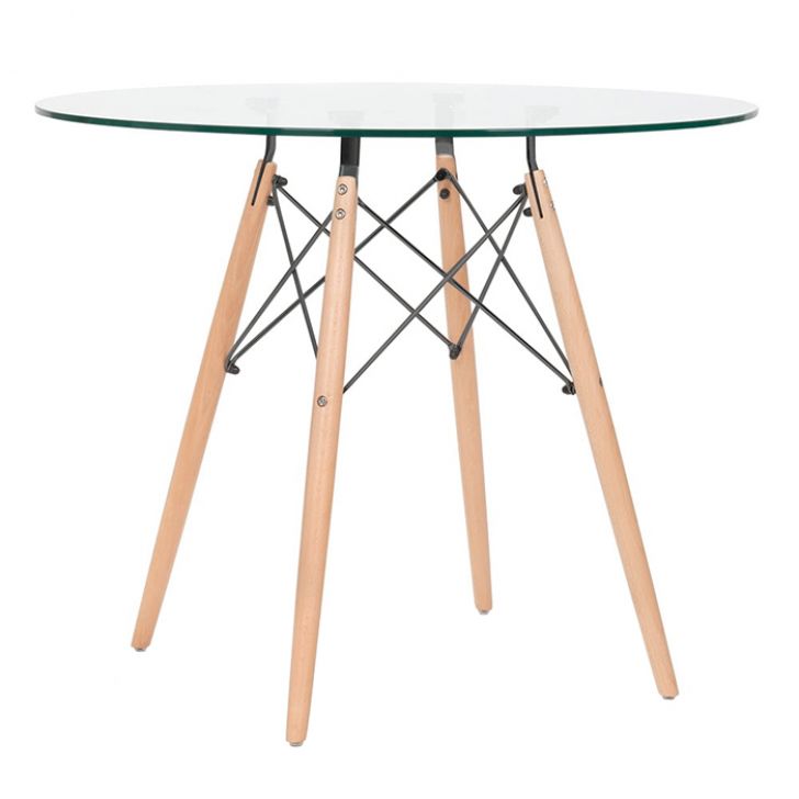 Mesa de jantar redonda Eames Eiffel - Wood - Tampo de vidro - 90 cm