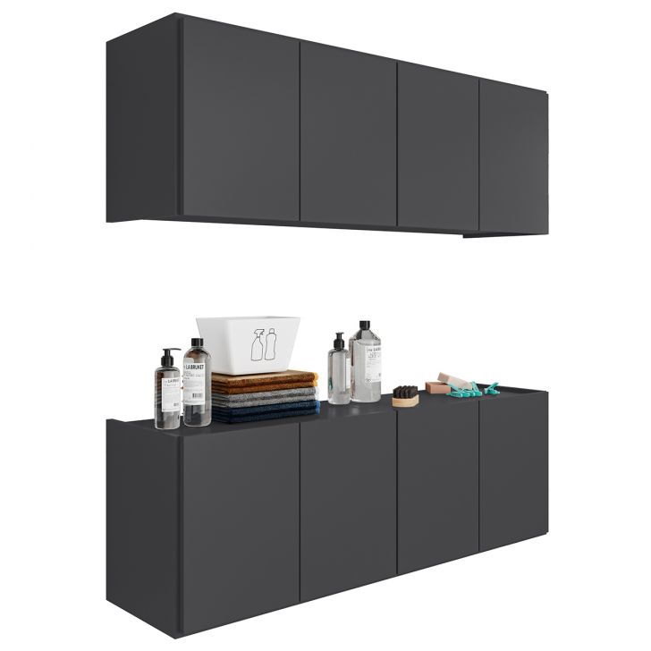 Armário Aéreo e Balcão Para Lavanderia 118cm Monna Grafite Z34 - Mpozenato