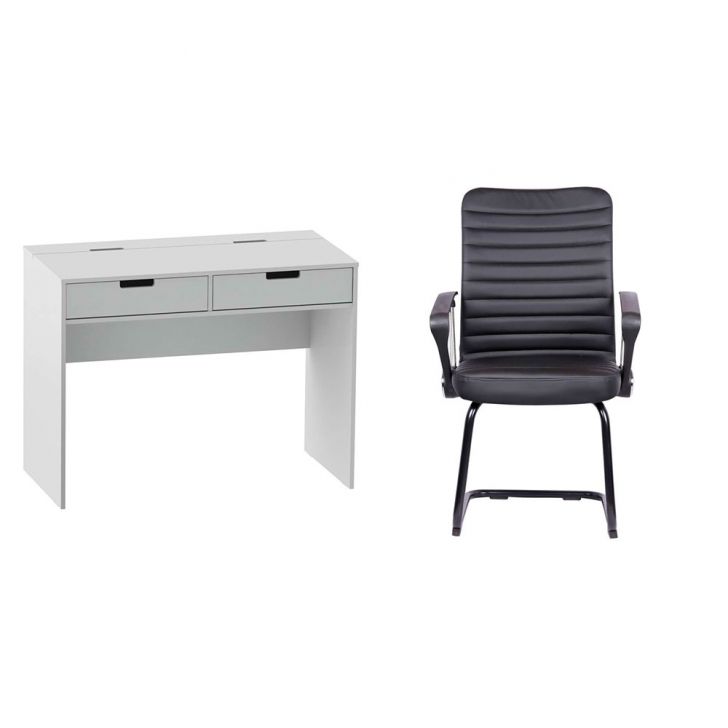 Conjunto de Mesa New Branca com Cadeira de Escritório Interlocutor Fixa Oslo Preta