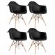 Kit 4 cadeiras Charles Eames Eiffel DAW com braços e pés de madeira clara Preto