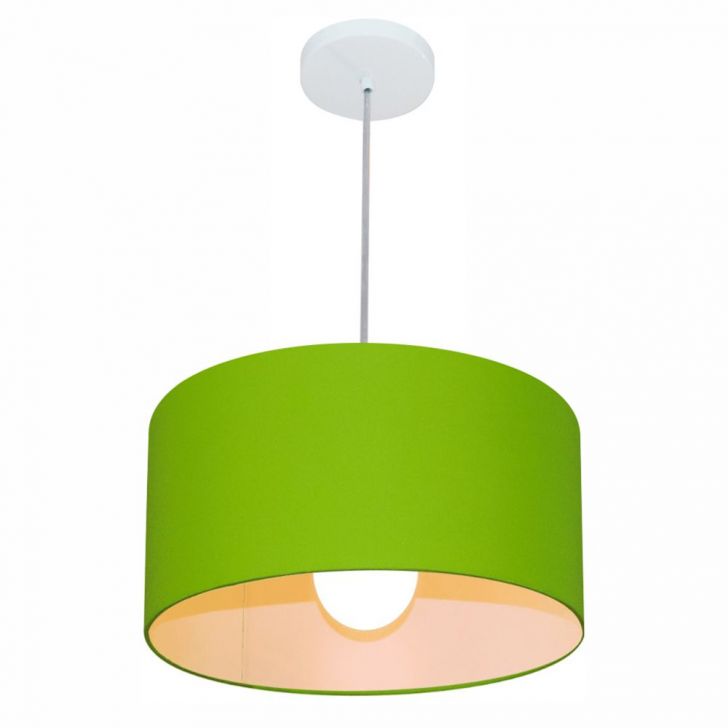 Pendente Cilíndrico Md-4031 Cúpula em Tecido 40x21cm Verde Limão - Bivolt