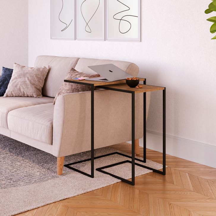 Conjunto com 2 Mesas Laterais Telúrio Hanover e Preto