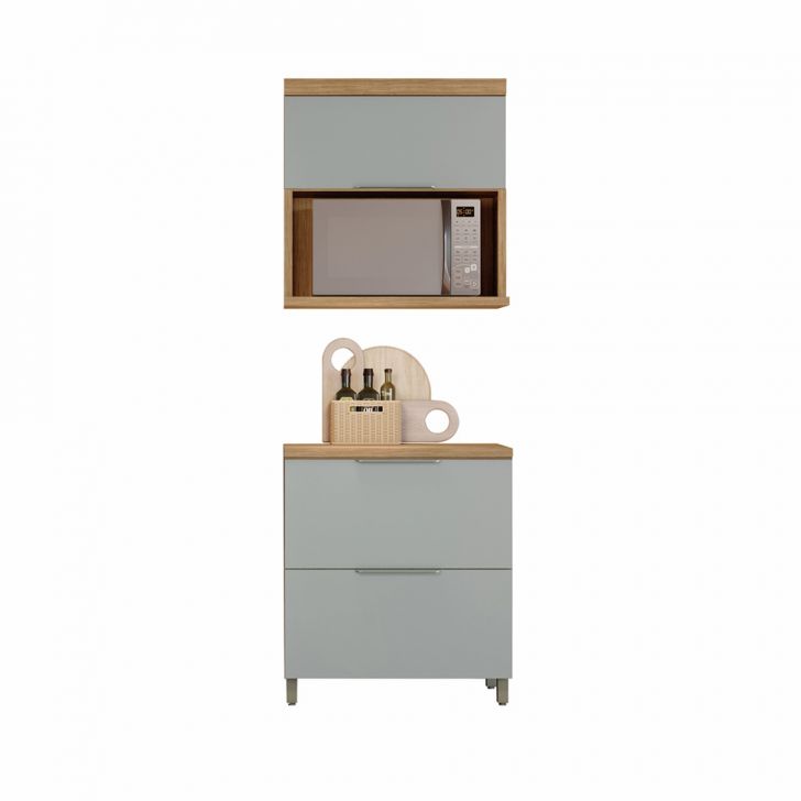 Kit de Cozinha Marquesa 100% MDF 2 Portas 1 Gavetas Verde e Nature