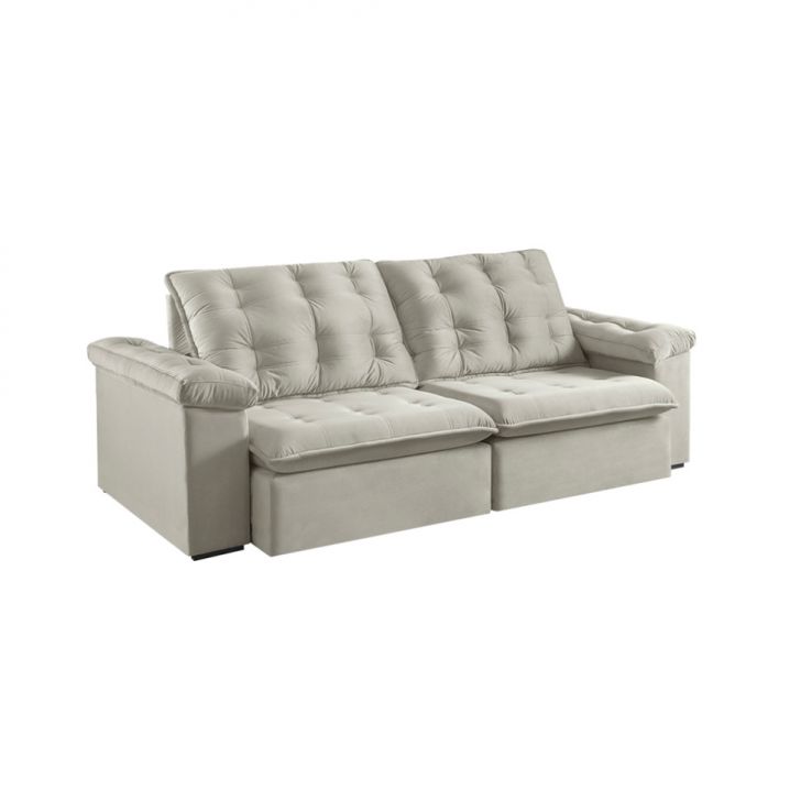 Image of Sofá 3 Lugares Retrátil E Reclinável Itaguaí Veludo Bege Claro 236 Cm PLA-SO290UP97NFEMOB