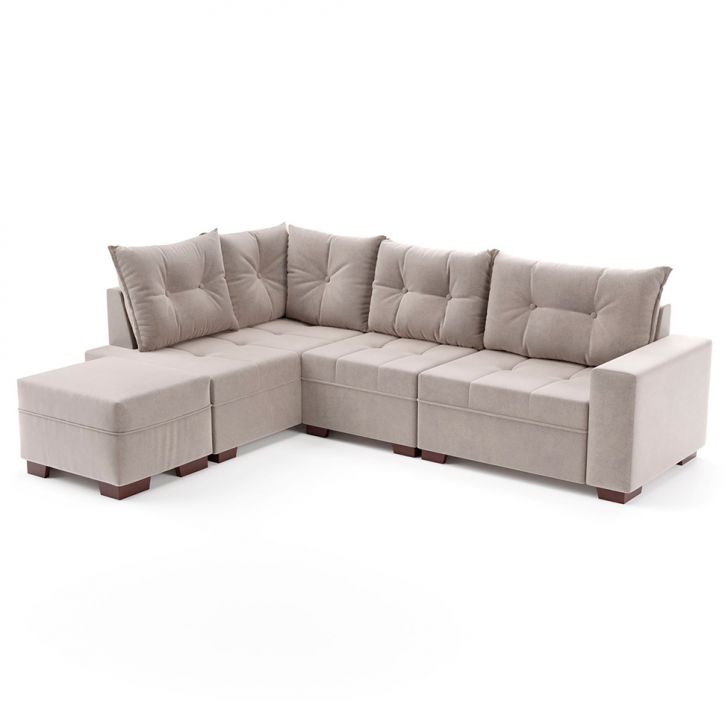 Sofá De Canto 7 Lugares Glória Suede Bege