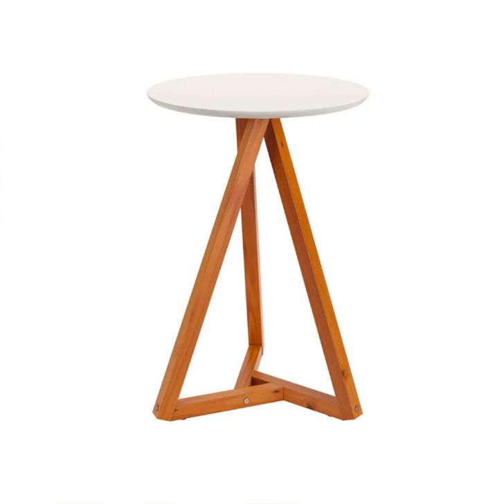 Mesa Lateral Redonda Classic Off White e Amêndoa