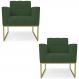 Poltrona Base Industrial Dourado Kit 2 Ana Veludo Verde - Ibiza