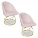 Kit 02 Cadeiras Poltrona de Jantar Bela Suede Rosa Bebê Base Metálica Luxo Dourado - Pallazio