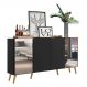 Aparador Buffet Retrô com Espelho Multimóveis Vegas FG3562 Preto/Natural