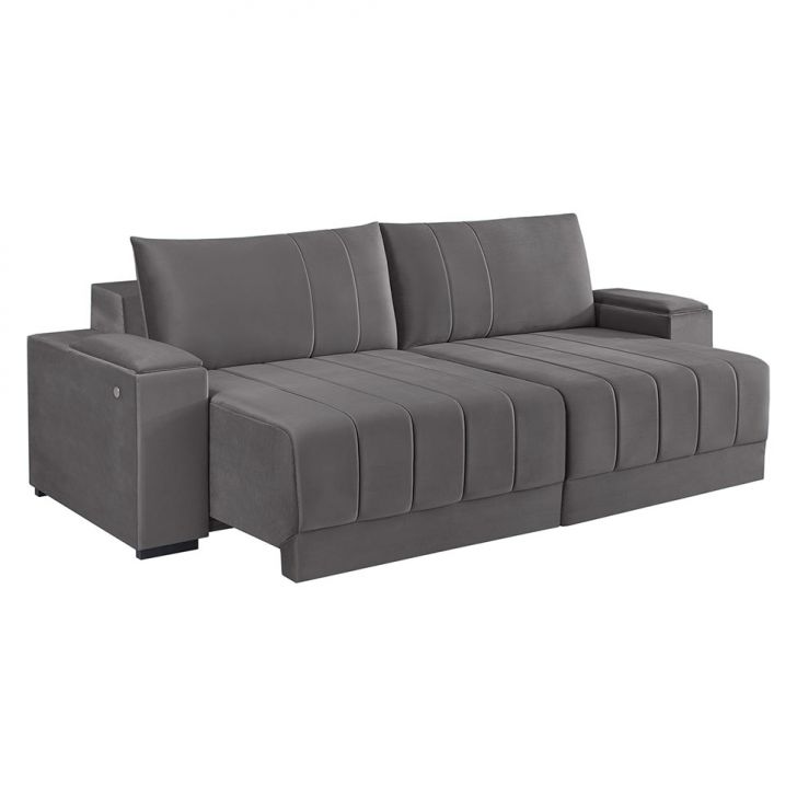 Image of Sofá 3 Lugares Retrátil Línea Com Kit Usb Veludo Cinza 190cm PLA-ES745UP97PVUMOB