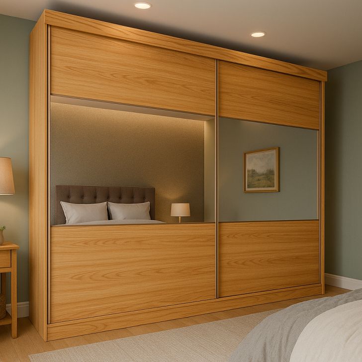 Guarda-roupa Casal Com Espelho Valência 2 Portas 6 Gavetas Carvalho