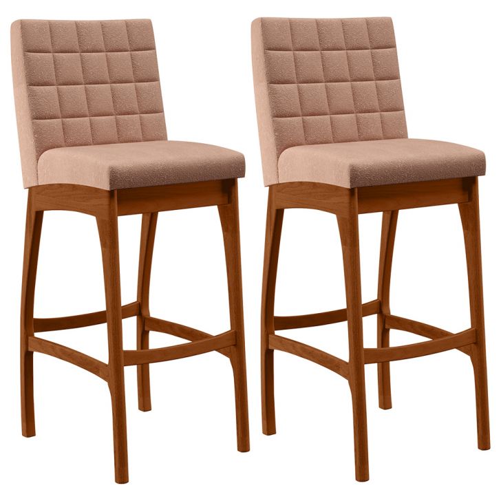 Kit 02 Banquetas Altas Para Cozinha Sala de Jantar Fixa Mila B04 Linho Rosê - Lyam Decor