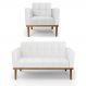 Conjunto Poltrona e Namoradeira Decorativas Karen Pés Fixo em Madeira Castanho PU Branco G19 - Gran Belo