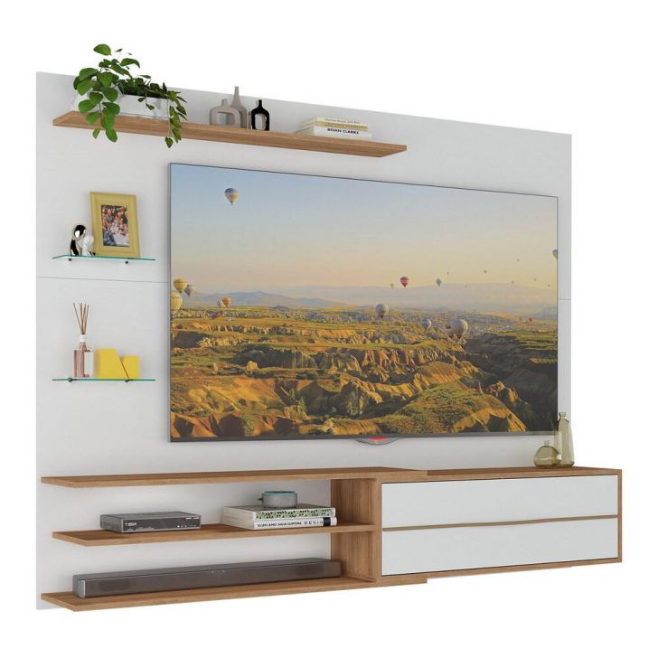 Painel com Suporte para TV até 65 Polegadas 1 Porta e Prateleiras Multimóveis MP1073 Branco/Rustic