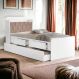 Cama Tamires Baú Branco Com Auxiliar E Capitonê Bege
