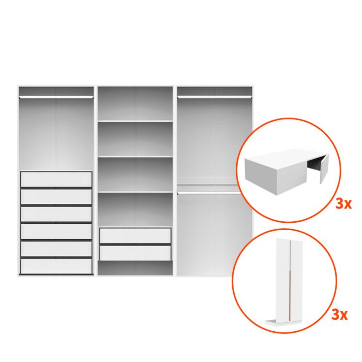 Guarda-roupa Modulado Com Maleiros, Cabideiros E Prateleiras New Tuyo 12 Portas Articuladas 8 Gavetas Branco 270 Cm
