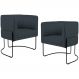 Kit 02 Poltronas Decorativas Fixa Base de Aço Preto Betina D02 Linho Chumbo D-465 - Lyam Decor