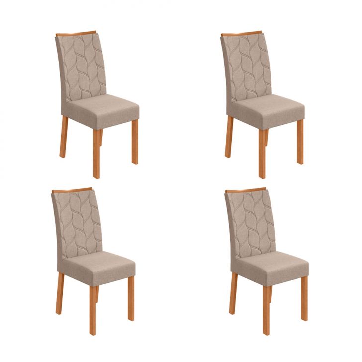 Conjunto com 4 Cadeiras Rayla Linho Bege e Amêndoa