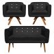Kit Namoradeira 02 Lugares e 02 Poltronas Giratória Julia Suede Preto com Strass Base Madeira MM30 D'Rossi