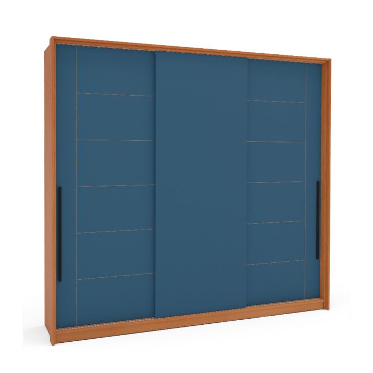 Guarda-roupa Casal Lisboa 3 Portas 4 Gavetas Freijó E Azul
