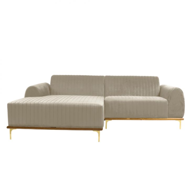 Image of Sofá 3 Lugares Molino Com Chaise Esquerdo Veludo Creme E Dourado PLA-MO895UP97ISGMOB