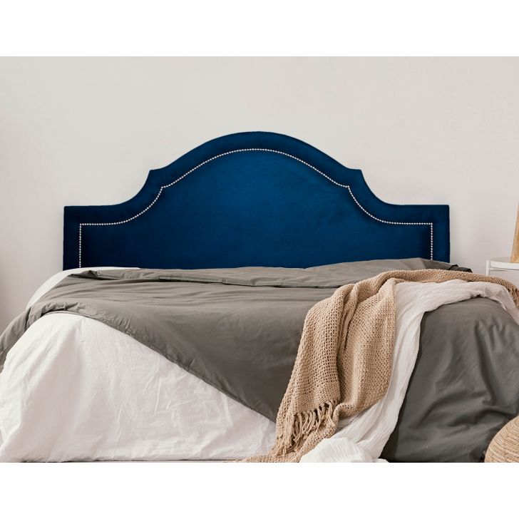 Cabeceira King Para Cama Box Provençal 193x60 Veludo Azul - Tachas Prata
