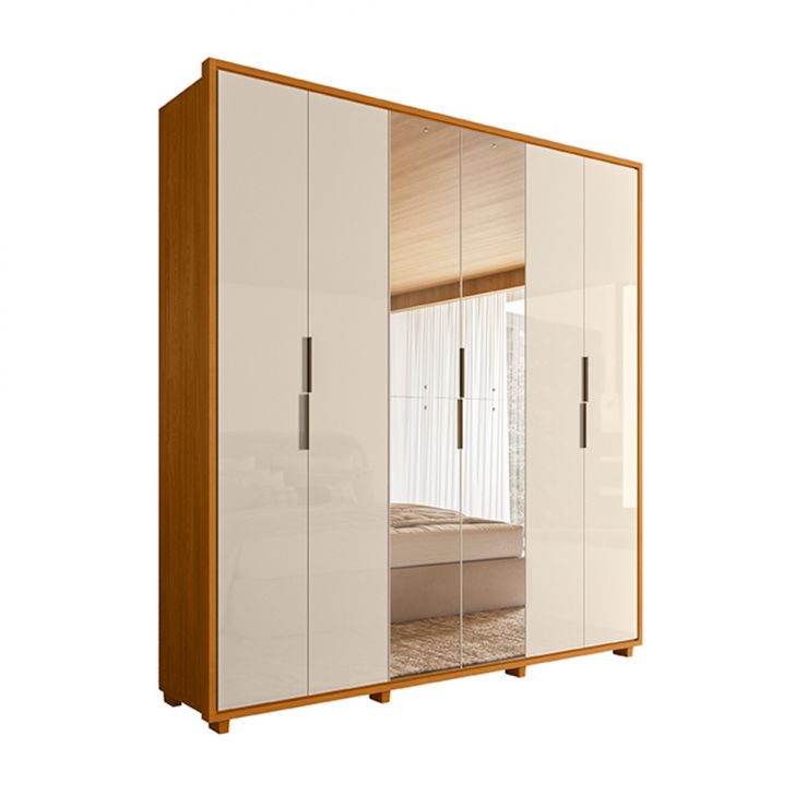 Guarda-roupa Casal Com Espelho Matisse 6 Portas 4 Gavetas Cinamomo E Off White