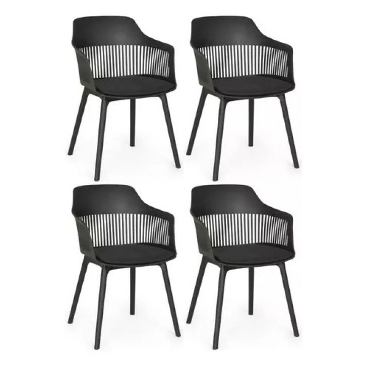 Kit 4 Cadeiras De Jantar Estofada Marcela Montreal Polipropileno Preto