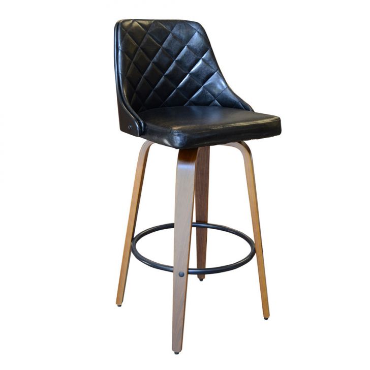 Banqueta Milão Preta e Madeira