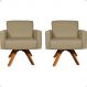 Kit 2 Poltronas Decorativas Hope Base Giratória Suede Nude Pé Castanho